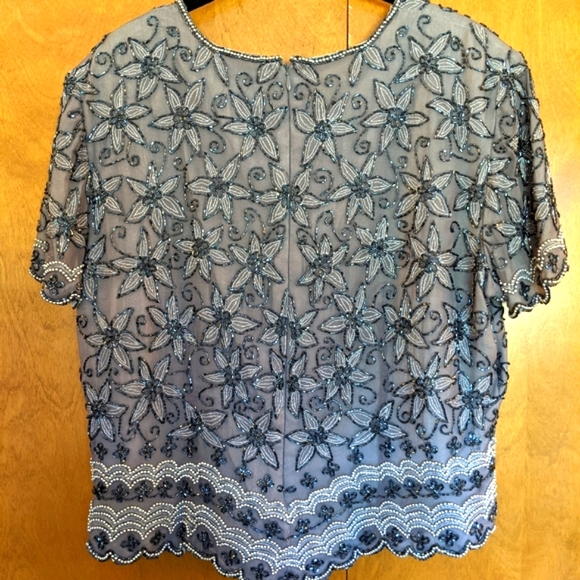 Black/Silver Flower Design Beaded Top - Picture 2 of 2